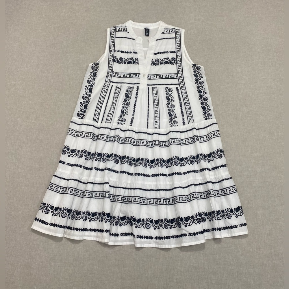 Me2 Magic Sleeveless Embroidered Midi Dress Sz L Black/ White Cover Up Beachwear